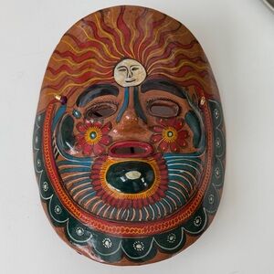 Vibrant Mexican Hand-Painted Sun Face Wall Mask